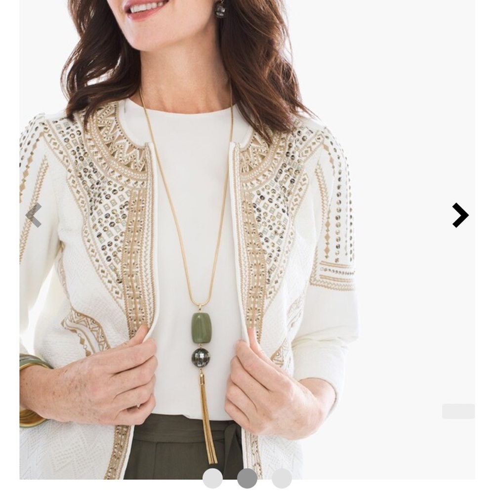 Chicos Gold and Green toned Long Beaded “Olivia Tassel Necklace”